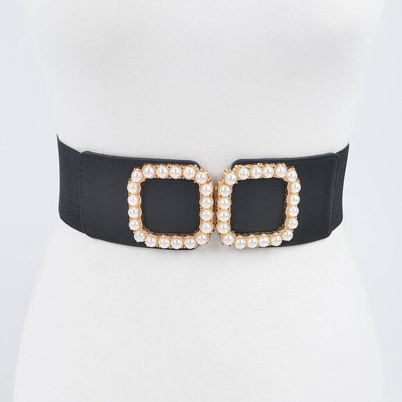 Pearl Buckle Plus Size Elastic Belt main image 4